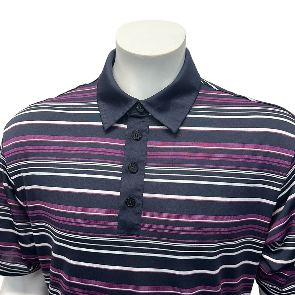 Adidas Golf Purple White Blue Striped Short Sleeve Men's Polo Shirt Size Large
